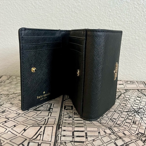 Kate Spade Black Trifold Wallet with Striped Interior - Picture 2 of 8